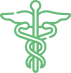 A green medical symbol on a black background.