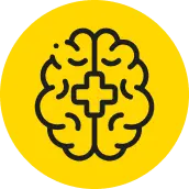 A yellow circle with a brain in it.