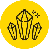 A yellow circle with three diamonds in it.