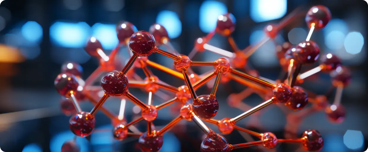 A 3d model of a molecule on a table.