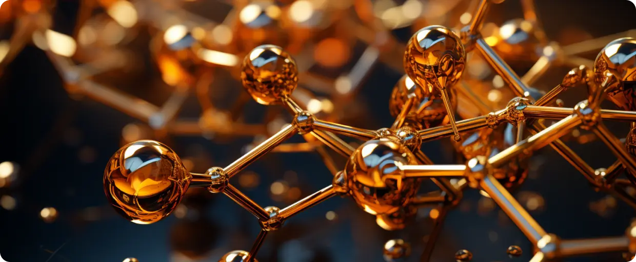 A gold molecule on a black background.
