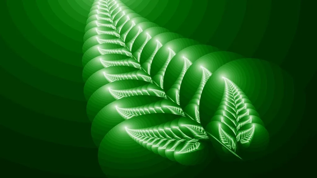 Green fern leaves on gradient background.